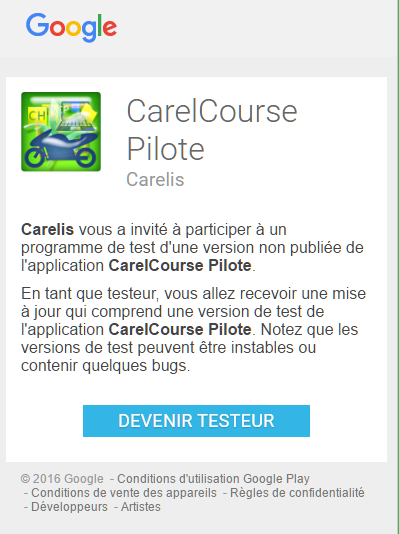 CarelCourse_Pilote_GooglePlay_Testeur